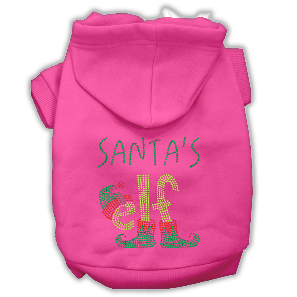 Santa's Elf Rhinestone Dog Hoodie Bright Pink XS